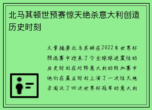 北马其顿世预赛惊天绝杀意大利创造历史时刻 北马其顿世预赛惊天绝杀意大利创造历史时刻